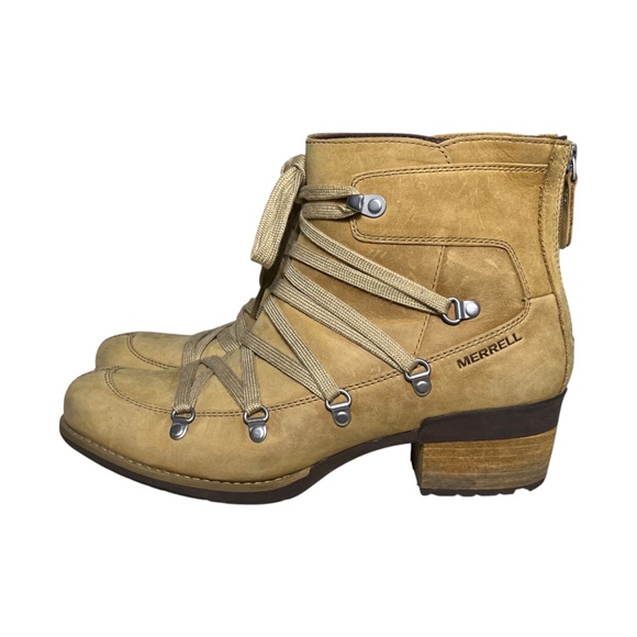 Merrell Women's Size 10 Shiloh II Boots Beige Leather Zip Booties Chunky Heels - Picture 4 of 13